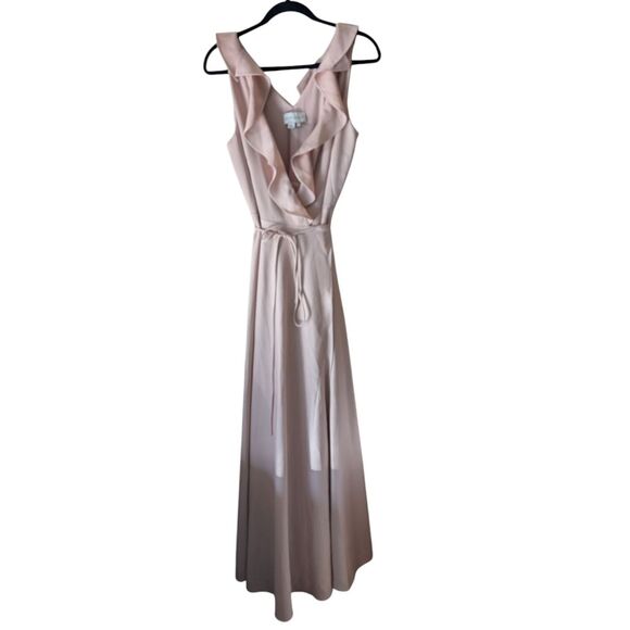 Bhldn Sachin & Babi Tnasy Blush Pink Ruffle Wrap Maxi Dress Gown Size 8 - Picture 7 of 10